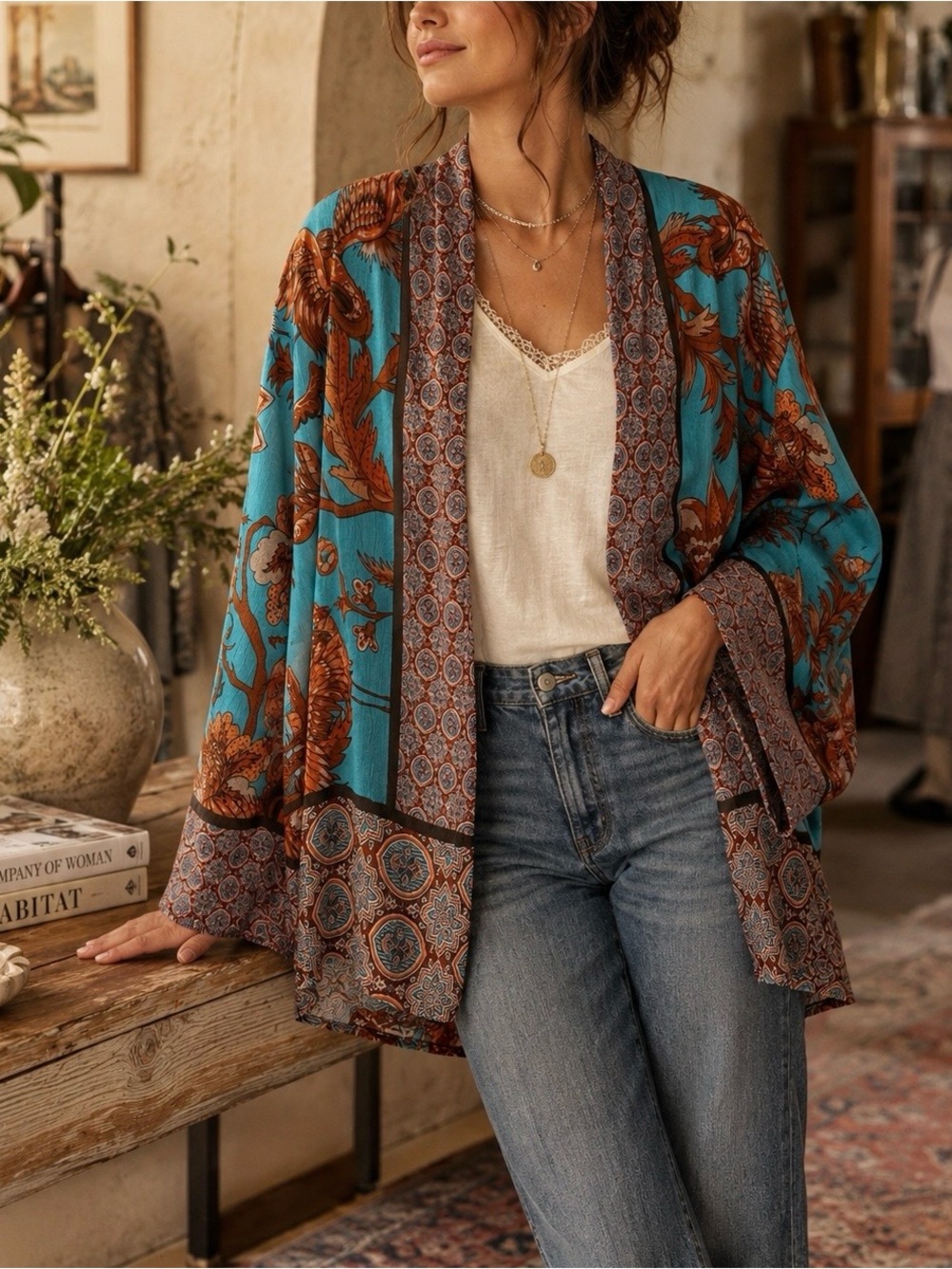 NWOT Bl^nk London for Anthropologie Bohemian Open-Front Kimono